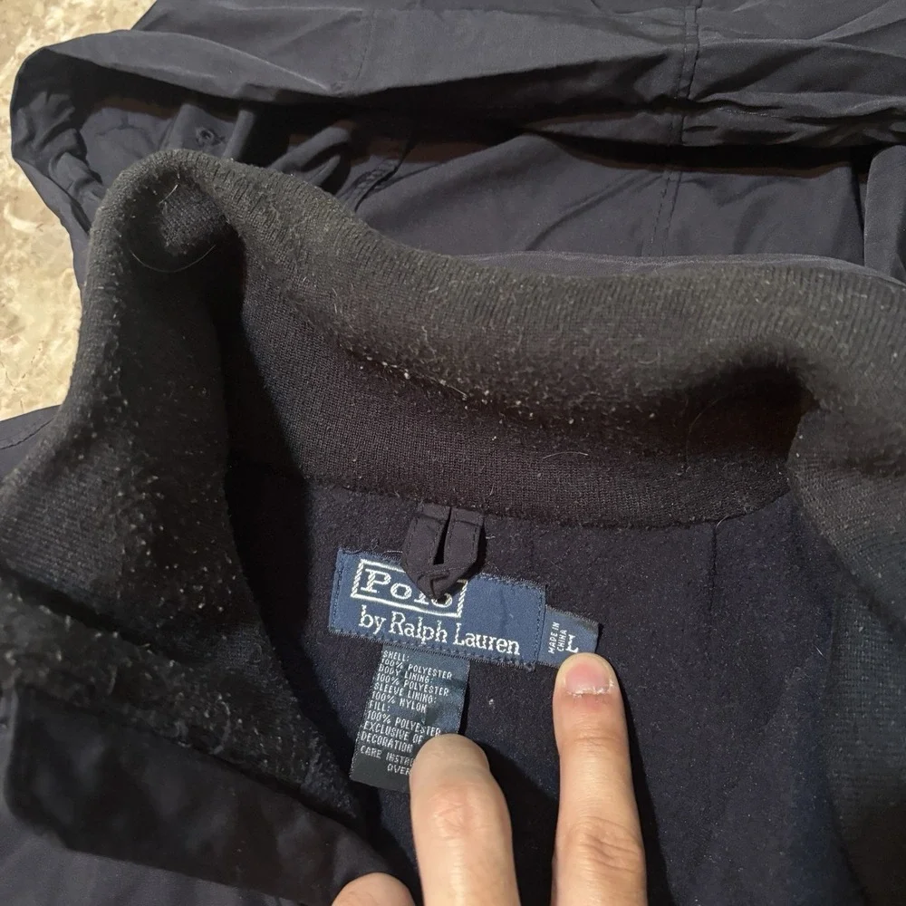 Polo Ralph Lauren Jacket Mens Large Blue Packable Hood Fleece Lined Full Zip